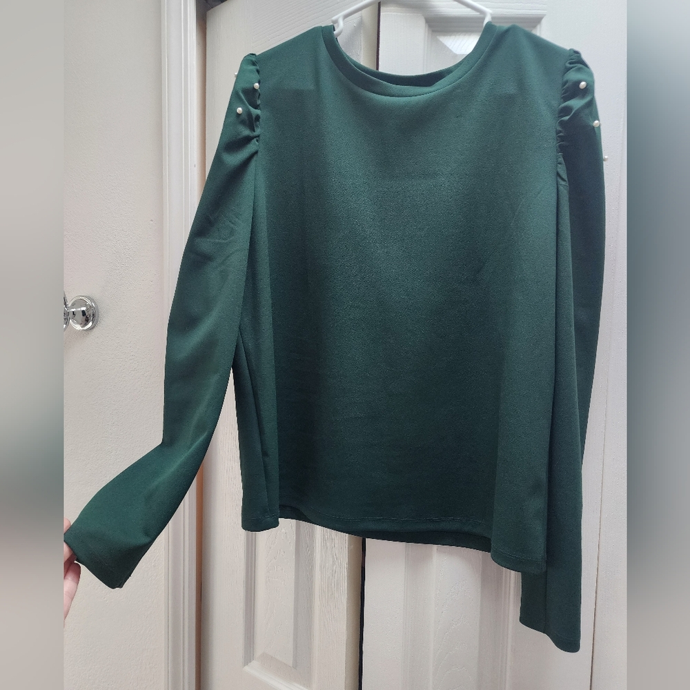 Ann Taylor Green Pearl Embellished Top